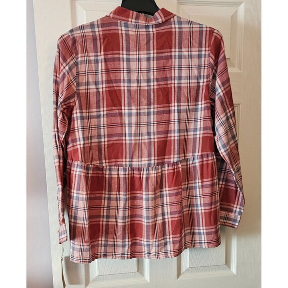 NWT Vanilla Star Women's Plaid Button-Down Peplum Shirt Sz XL Soft Cozy Style - Picture 2 of 10